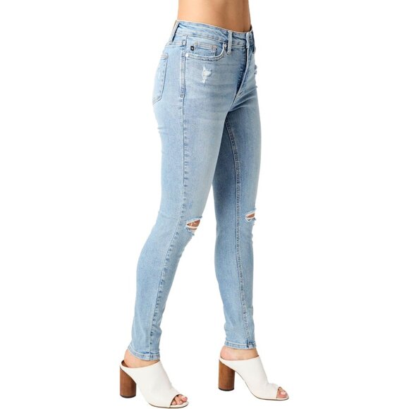 Women's Mid Rise Tummy Control Skinny Jeans Light Wash Plus Size Comfortable - Picture 5 of 5